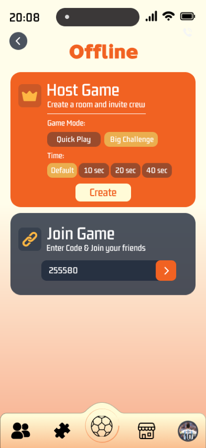 Offline host game and join game screen